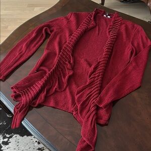 Eileen Fisher Red Ruffle Linen Blend Sweater Cardigan M
